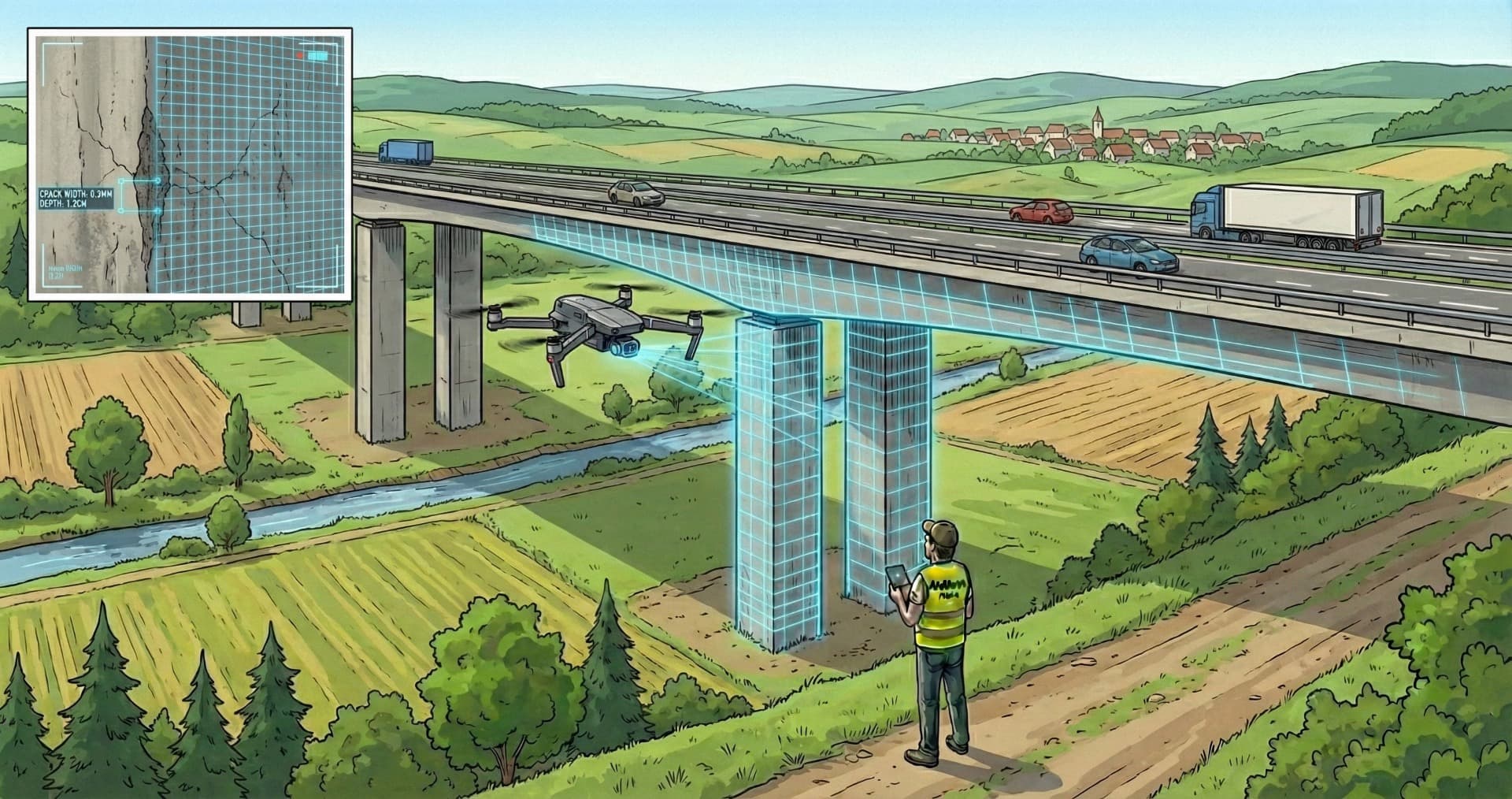 Inspektion einer Autobahnbrücke 